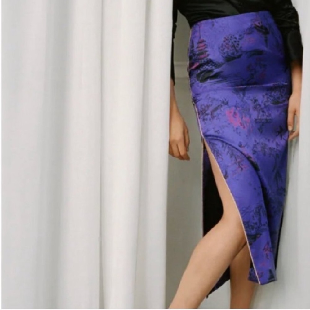 ZARA Floral Oriental Kimono Print High Waist Skirt